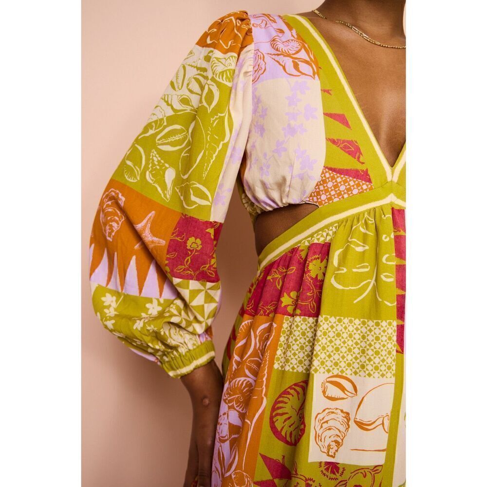 Mon Renn Cove Patchwork Long Sleeve Midi Dress In Patchwork Size S NWT $189 - Picture 7 of 12